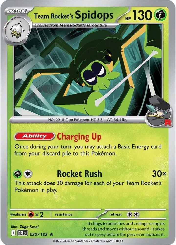 Team Rocket's Spidops 020/182 Holofoil, Destined Rivals Pokémon card