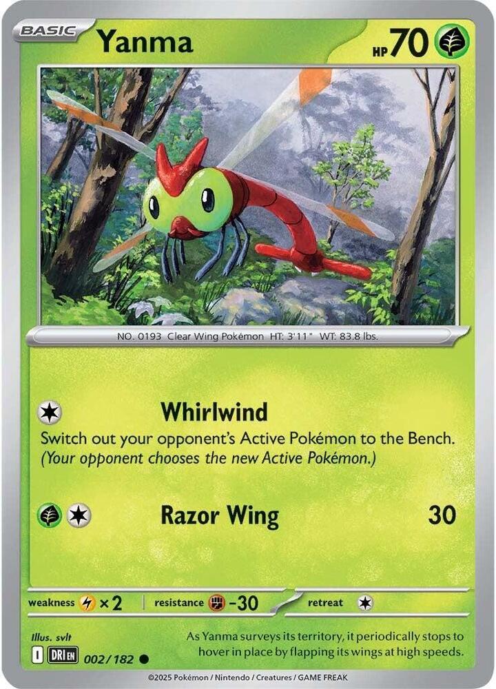 Yanma 002/182 Reverse Holofoil, Destined Rivals Pokémon card
