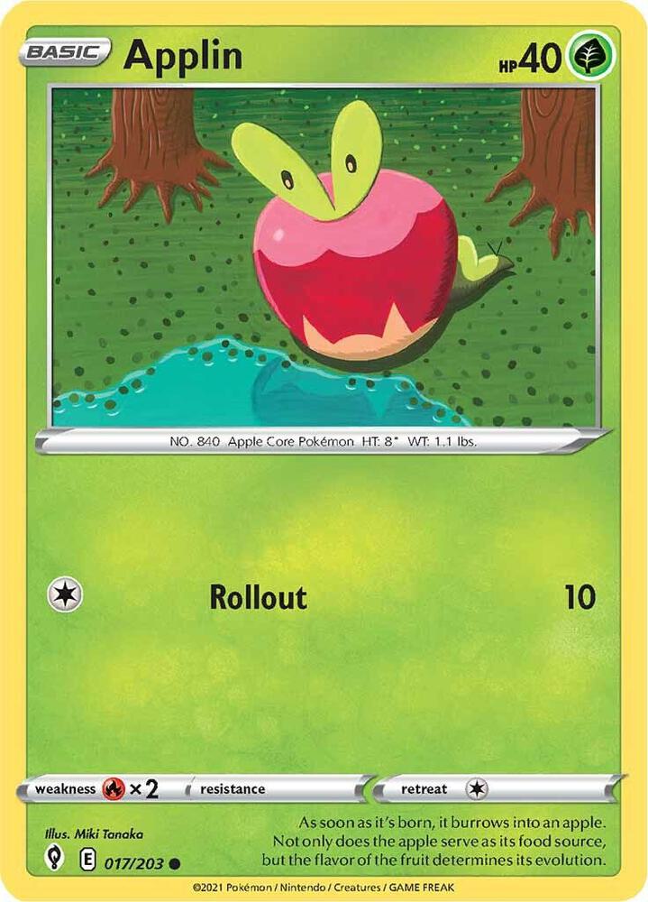 Applin 017/203 Reverse Holofoil — Evolving Skies Pokémon card