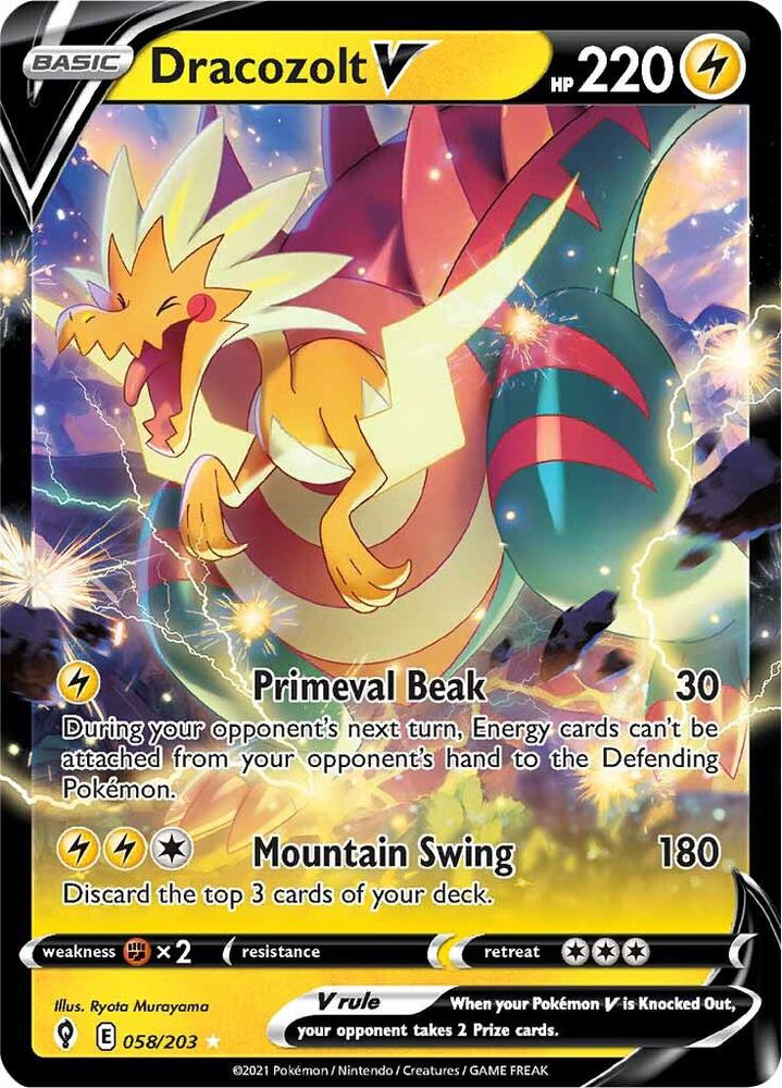 Dracozolt V 058/203 Holofoil — Evolving Skies Pokémon card