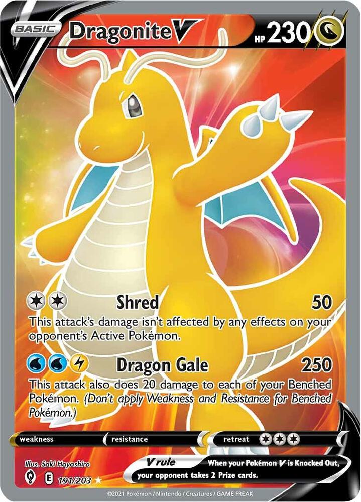 Dragonite V 191/203 Holofoil — Evolving Skies Pokémon card