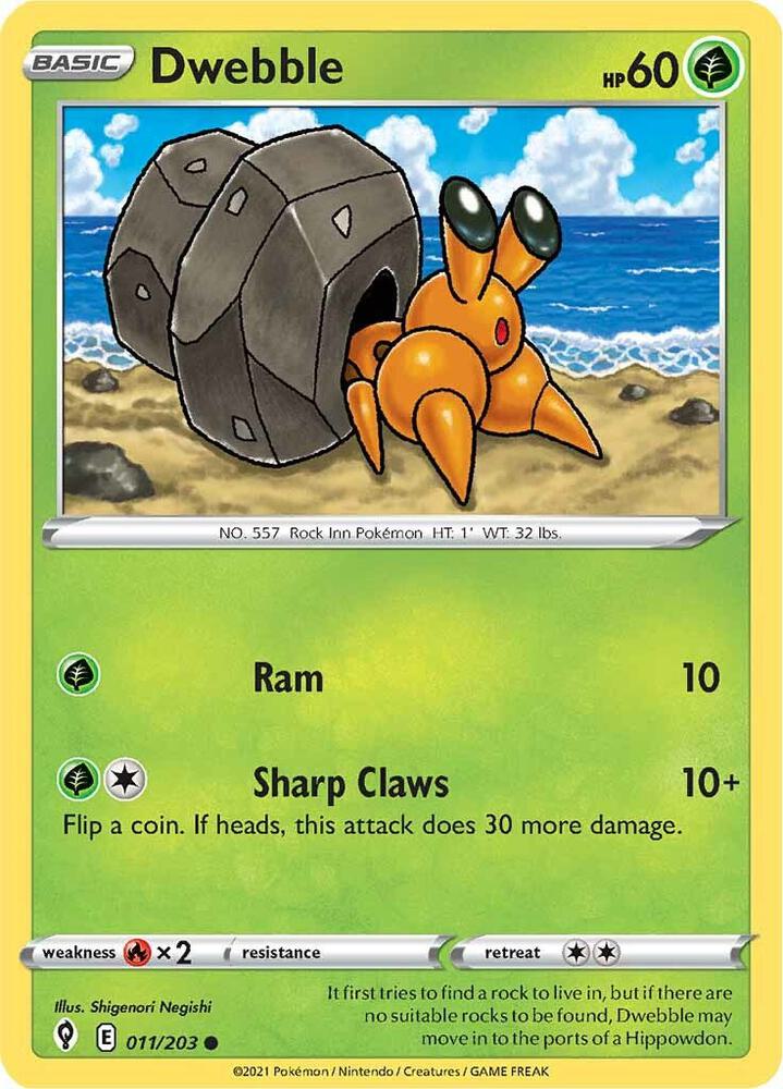 Dwebble 011/203 Reverse Holofoil — Evolving Skies Pokémon card