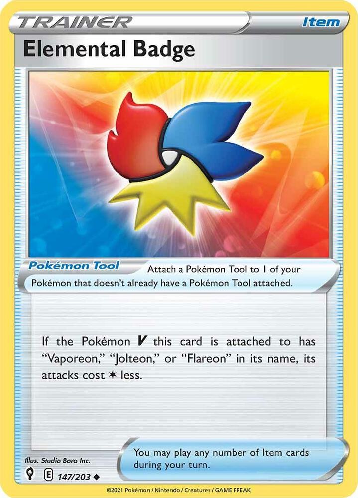 Elemental Badge 147/203 Reverse Holofoil — Evolving Skies Pokémon card