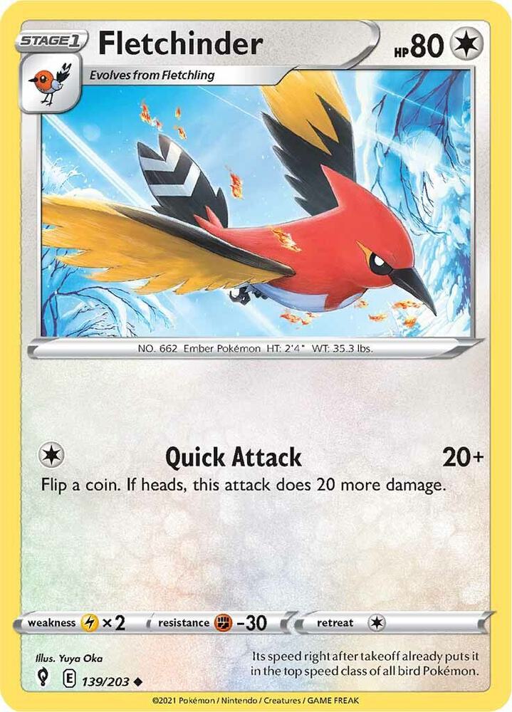 Fletchinder 139/203 — Evolving Skies Pokémon card