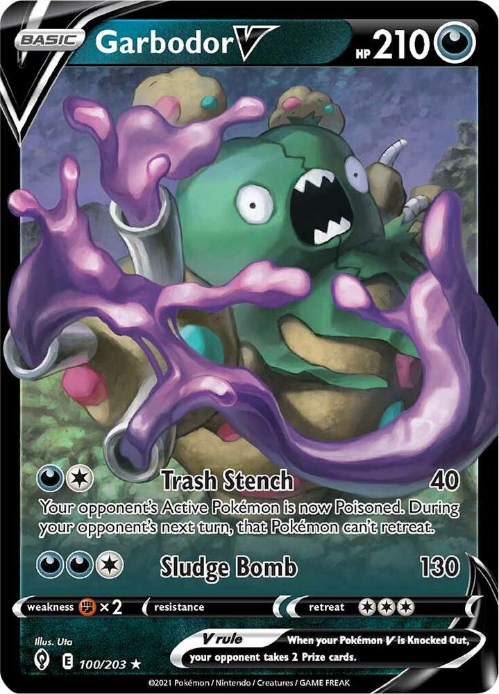 Garbodor V 100/203 Holofoil — Evolving Skies Pokémon card