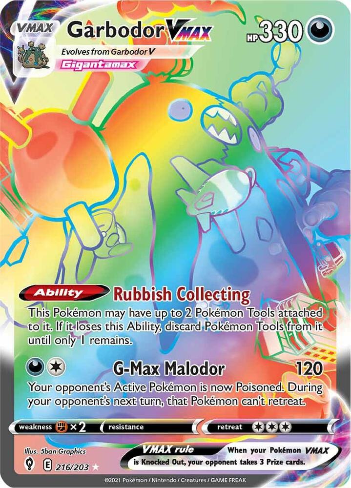 Garbodor VMAX 216/203 Holofoil — Evolving Skies Pokémon card