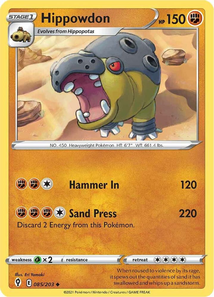 Hippowdon 085/203 Reverse Holofoil — Evolving Skies Pokémon card