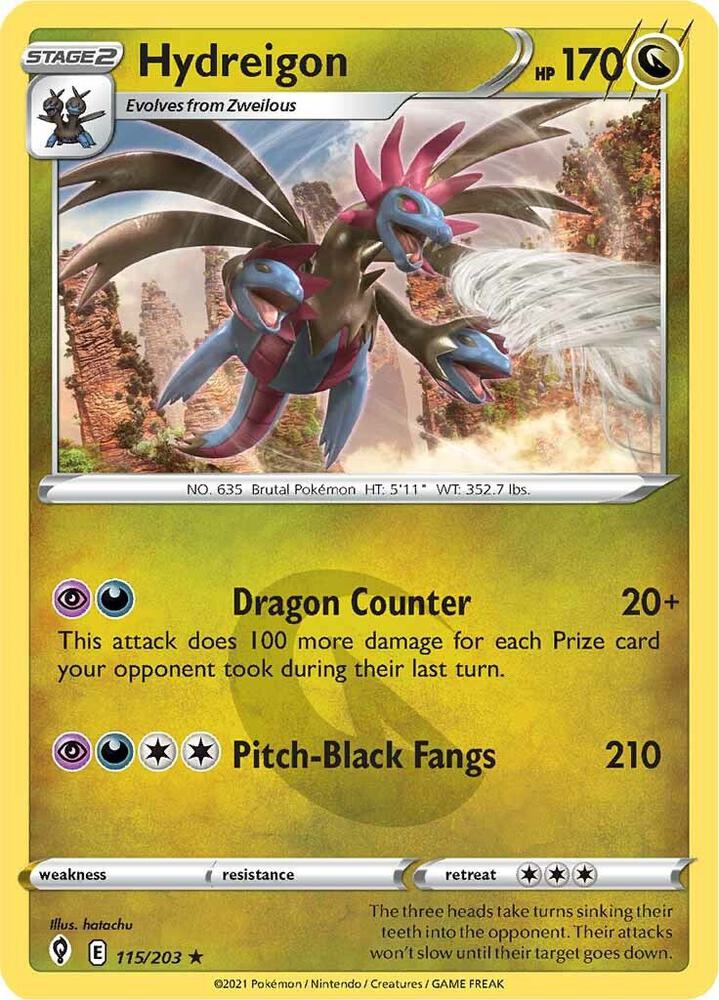 Hydreigon 115/203 Reverse Holofoil — Evolving Skies Pokémon card