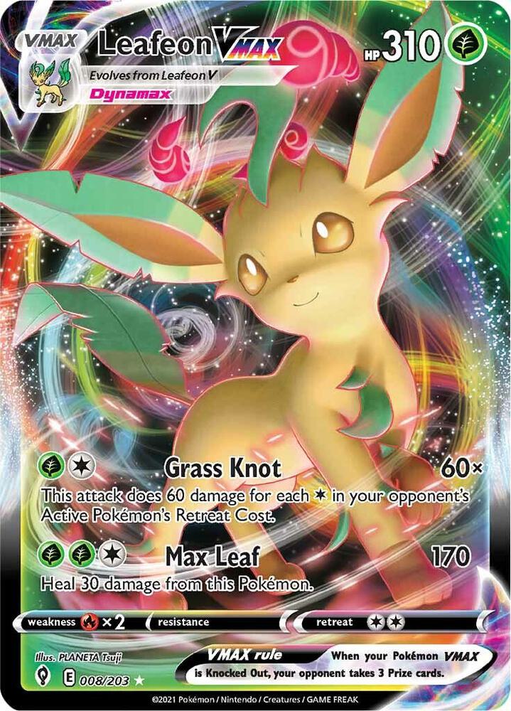 Leafeon VMAX 008/203 Holofoil — Evolving Skies Pokémon card