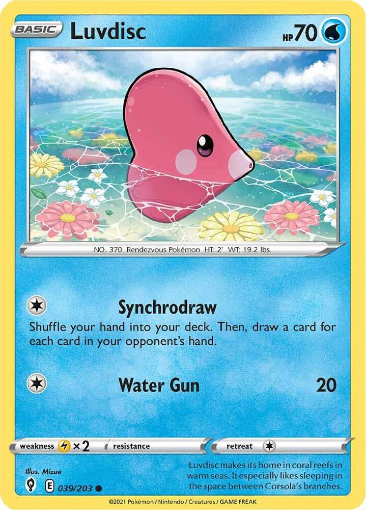 Luvdisc 039/203 Reverse Holofoil — Evolving Skies Pokémon card