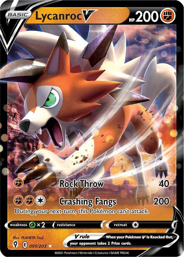 Lycanroc V 091/203 Holofoil — Evolving Skies Pokémon card