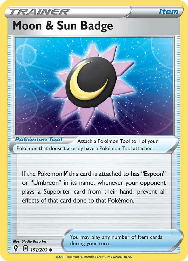 Moon & Sun Badge 151/203 — Evolving Skies Pokémon card