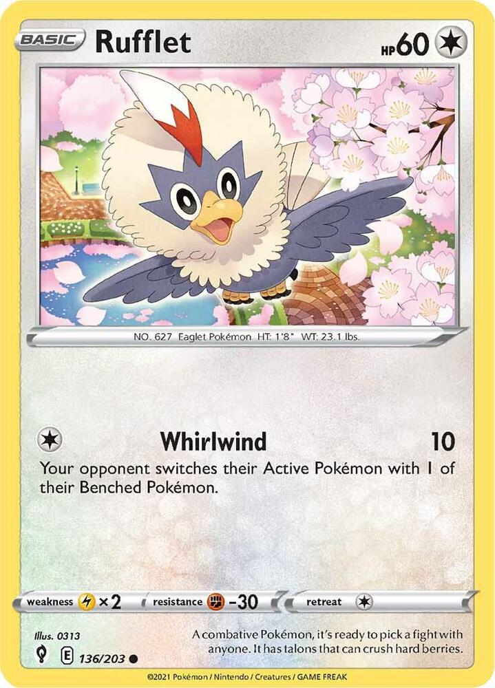Rufflet 136/203, Evolving Skies Pokémon card