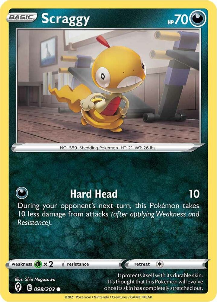 Scraggy 098/203 Reverse Holofoil, Evolving Skies Pokémon card