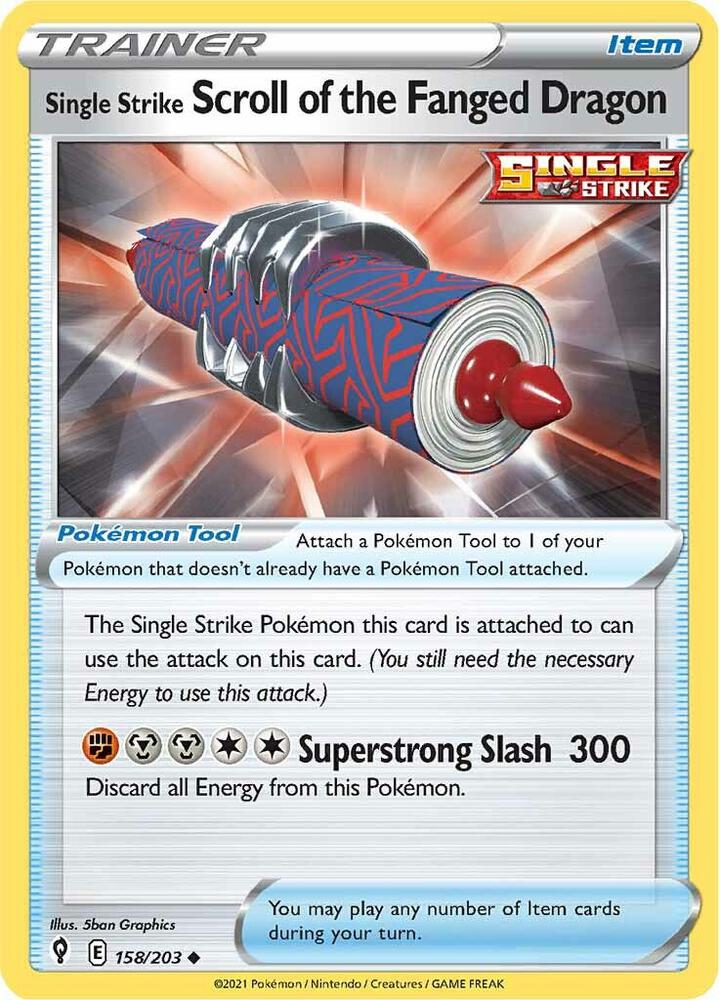 Single Strike Scroll of the Fanged Dragon 158/203 Reverse Holofoil, Evolving Skies Pokémon card