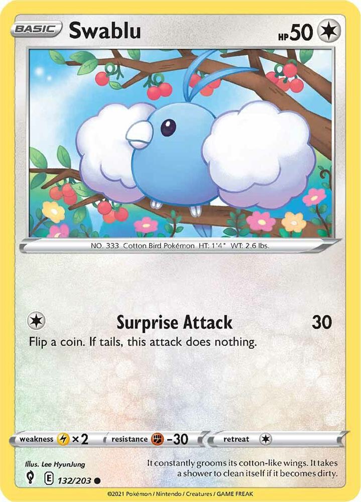 Swablu 132/203 Reverse Holofoil, Evolving Skies Pokémon card