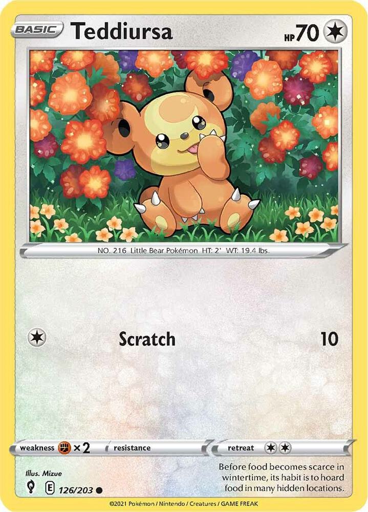 Teddiursa 126/203 Reverse Holofoil — Evolving Skies Pokémon card