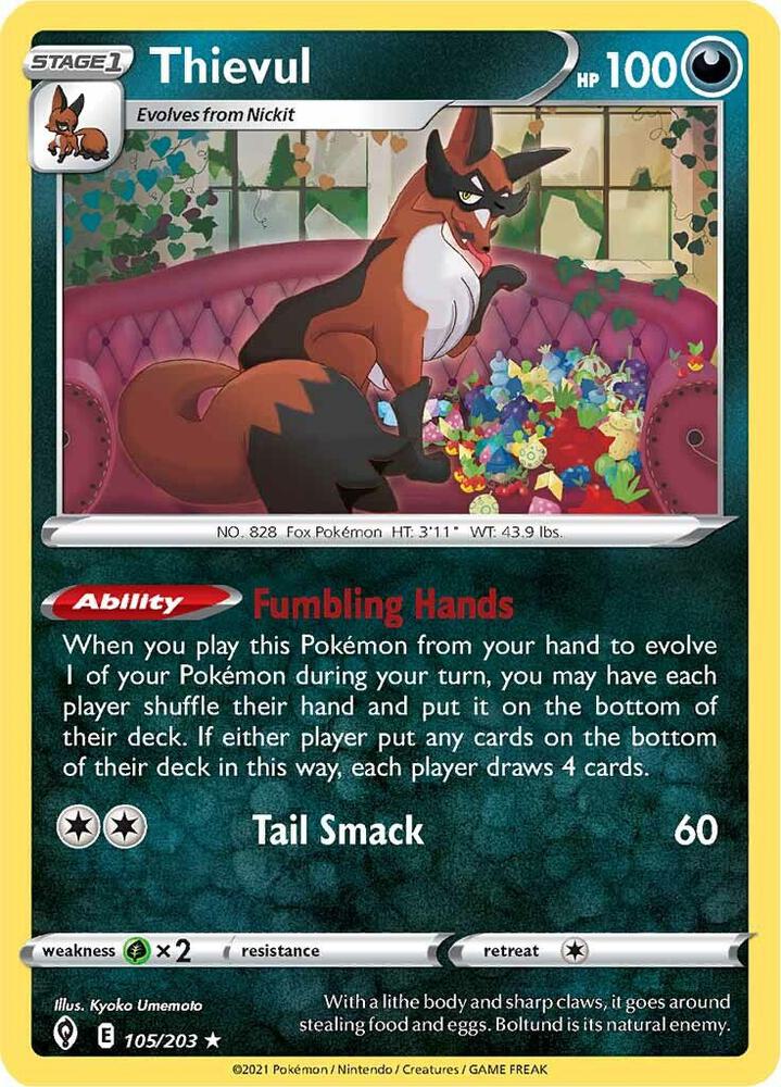 Thievul 105/203, Evolving Skies Pokémon card