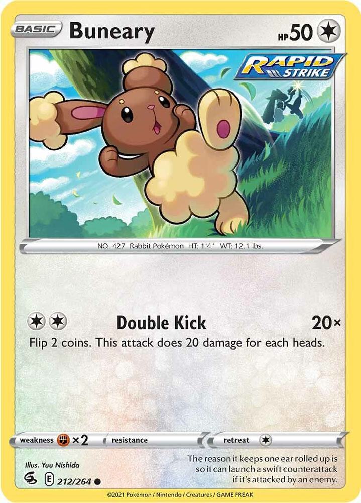 Buneary 212/264 Reverse Holofoil — Fusion Strike Pokémon card