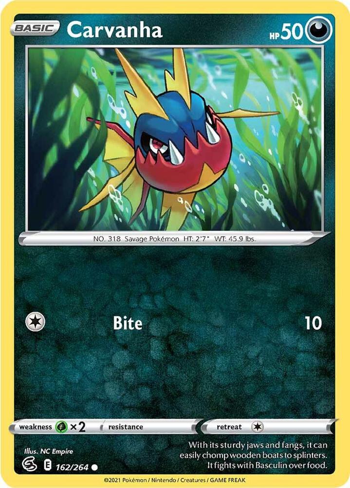 Carvanha 162/264 Reverse Holofoil — Fusion Strike Pokémon card