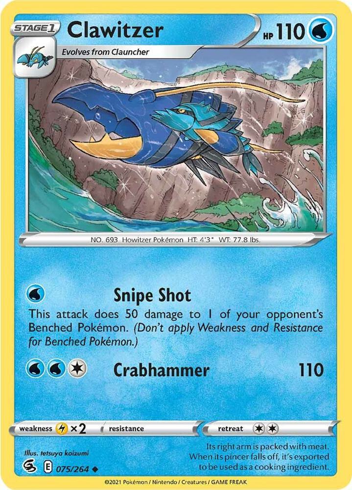 Pokemon - Fusion Strike - Clawitzer - 075/264 - Reverse Holofoil
