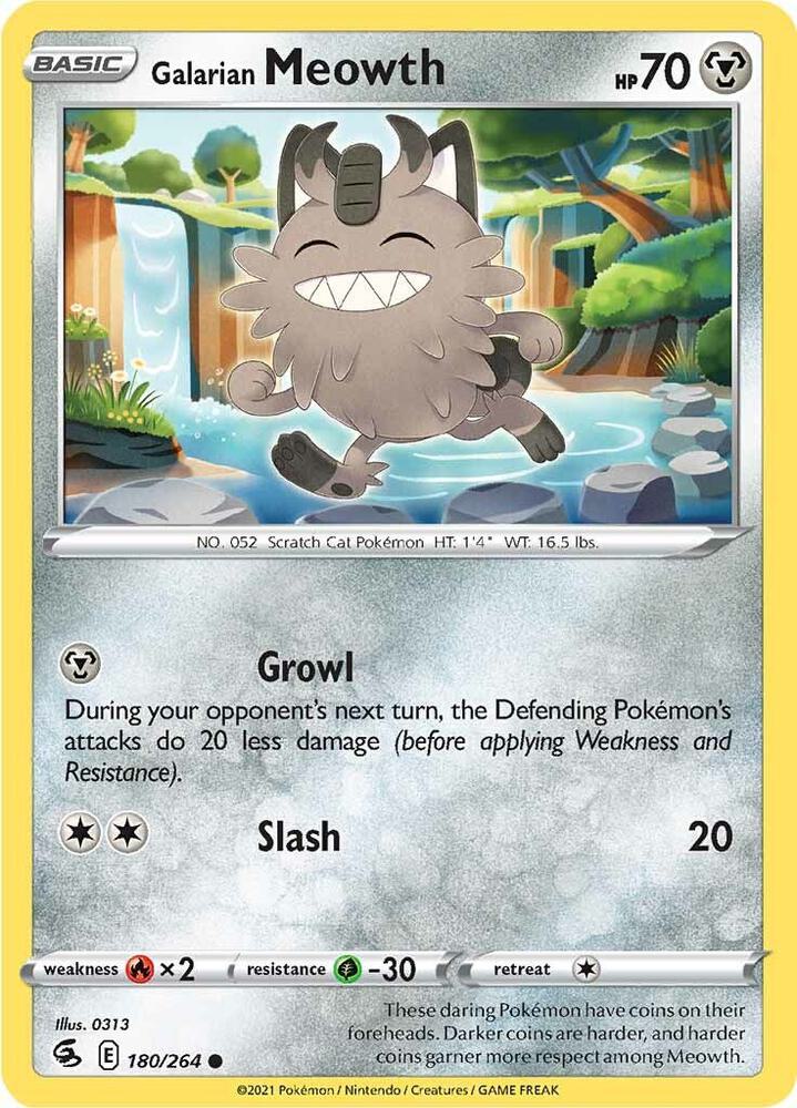 Galarian Meowth 180/264 Reverse Holofoil — Fusion Strike Pokémon card