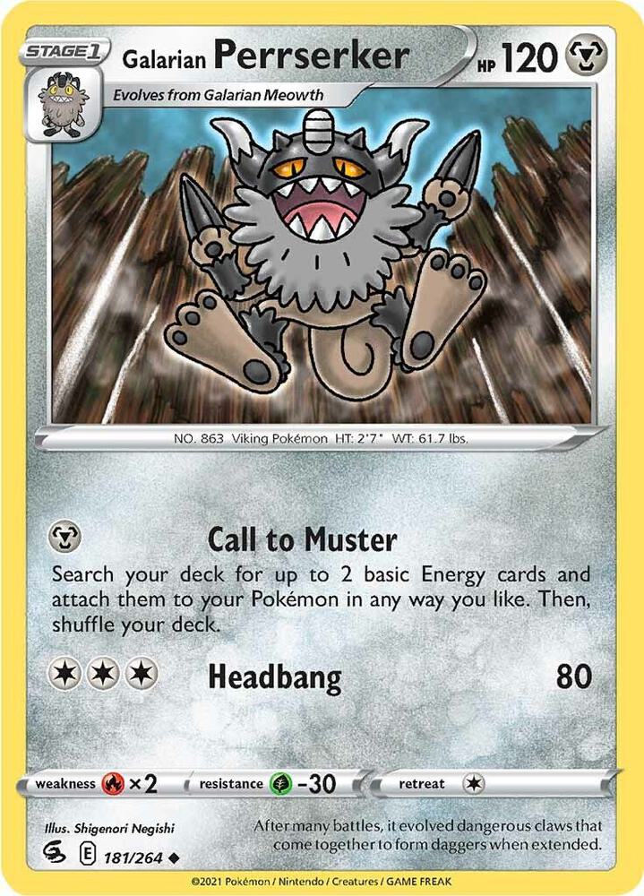 Galarian Perrserker 181/264 — Fusion Strike Pokémon card