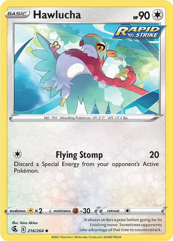 Hawlucha 216/264 Reverse Holofoil — Fusion Strike Pokémon card