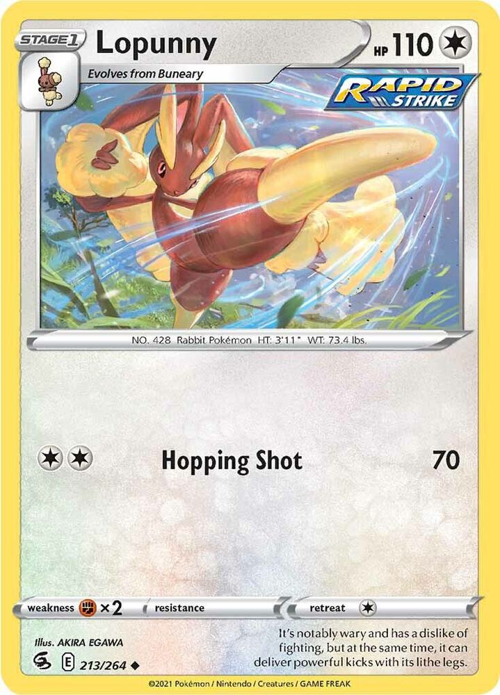 Lopunny 213/264 Reverse Holofoil — Fusion Strike Pokémon card