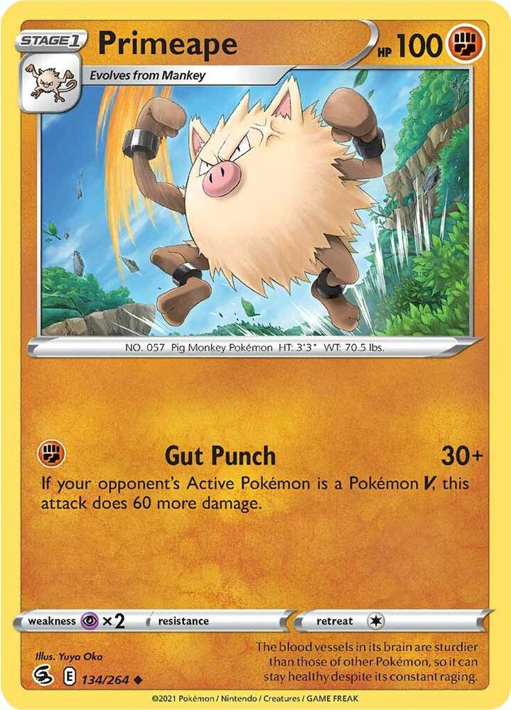 Primeape 134/264 Reverse Holofoil — Fusion Strike Pokémon card