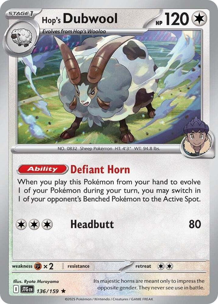 Hop's Dubwool 136/159 Holofoil, Journey Together Pokémon card