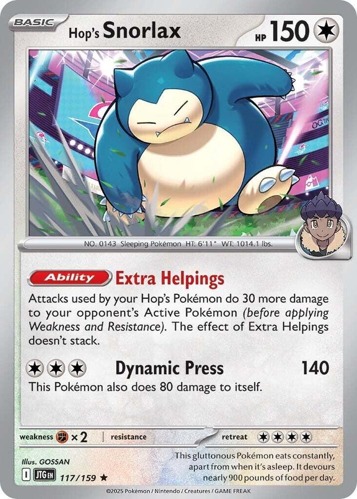 Hop's Snorlax 117/159 Reverse Holofoil — Journey Together Pokémon card