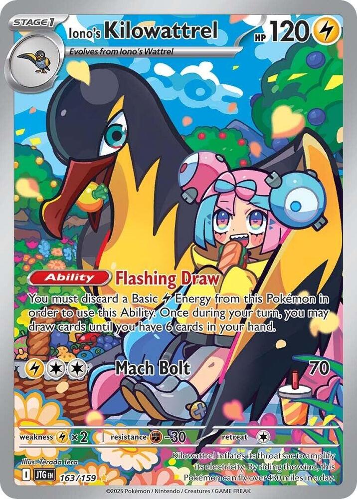 Iono's Kilowattrel 163/159 Holofoil — Journey Together Pokémon card