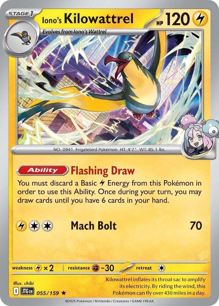Iono's Kilowattrel 055/159 Holofoil, Journey Together Pokémon card