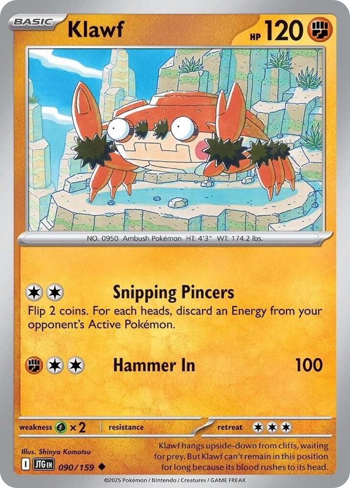 Klawf 090/159 Reverse Holofoil, Journey Together Pokémon card