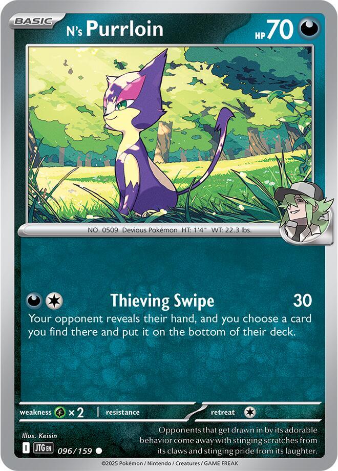N's Purrloin 096/159 Reverse Holofoil, Journey Together Pokémon card