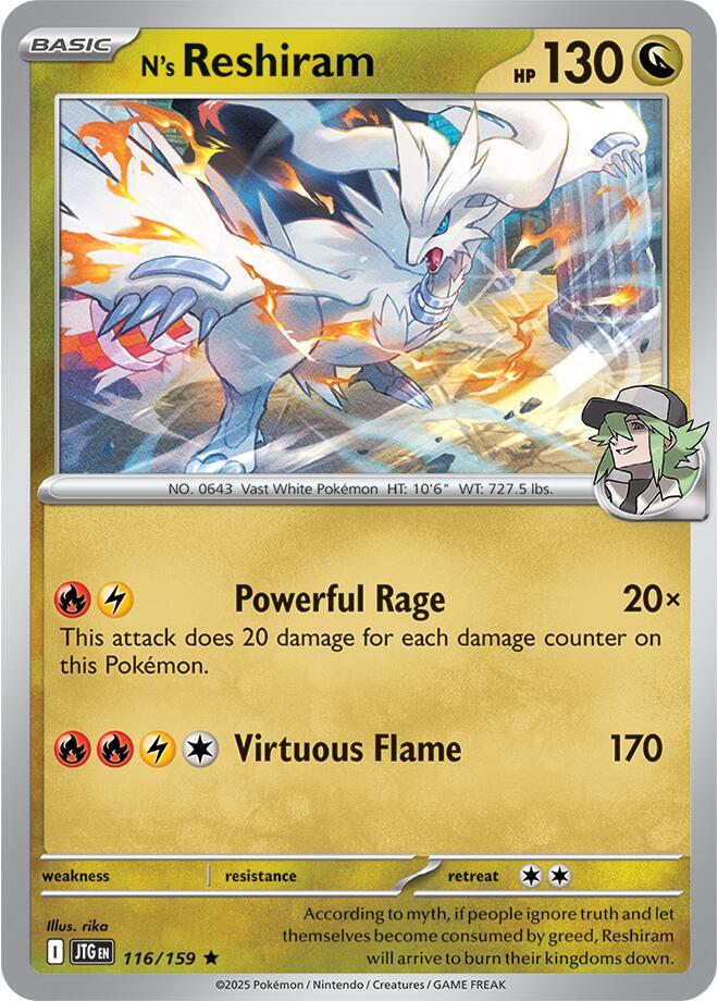 N's Reshiram 116/159 Reverse Holofoil — Journey Together Pokémon card