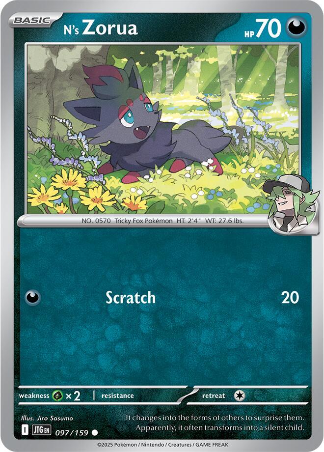N's Zorua 097/159 Reverse Holofoil — Journey Together Pokémon card