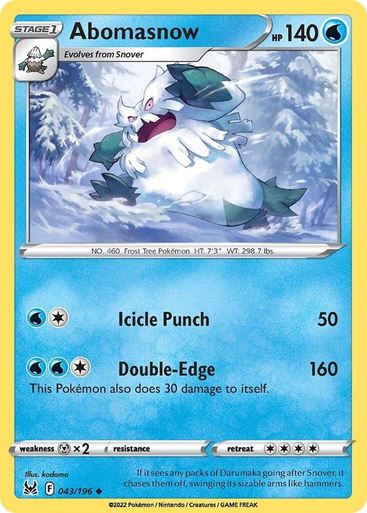 Abomasnow 043/196 Reverse Holofoil — Lost Origin Pokémon card