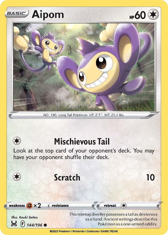 Aipom 144/196 Reverse Holofoil — Lost Origin Pokémon card