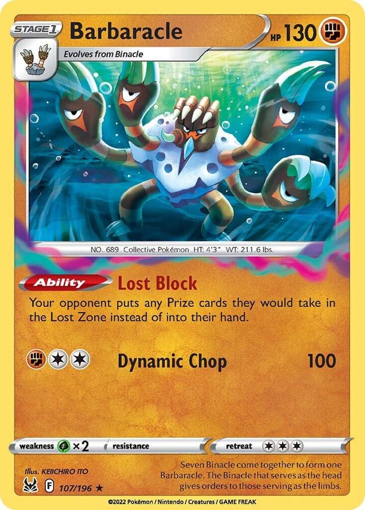 Barbaracle 107/196 Reverse Holofoil — Lost Origin Pokémon card