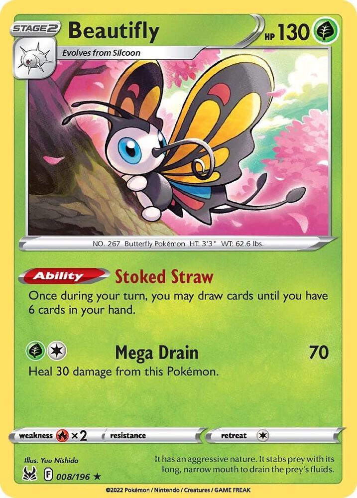 Beautifly 008/196 Holofoil — Lost Origin Pokémon card