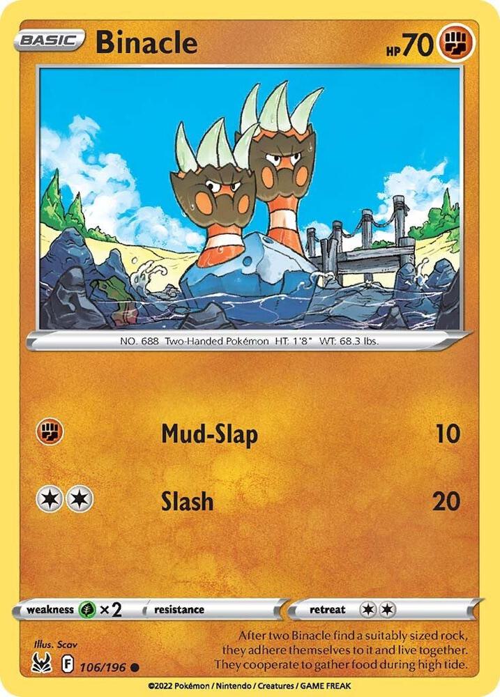 Binacle 106/196 Reverse Holofoil — Lost Origin Pokémon card