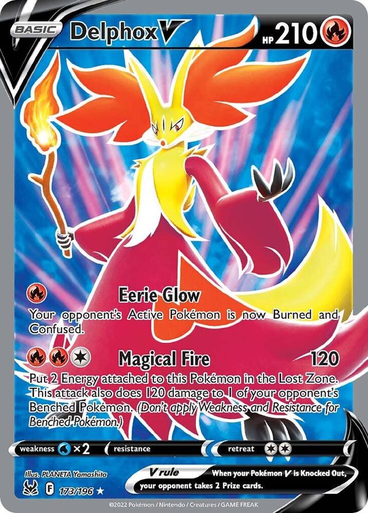 Delphox V 173/196 Holofoil — Lost Origin Pokémon card