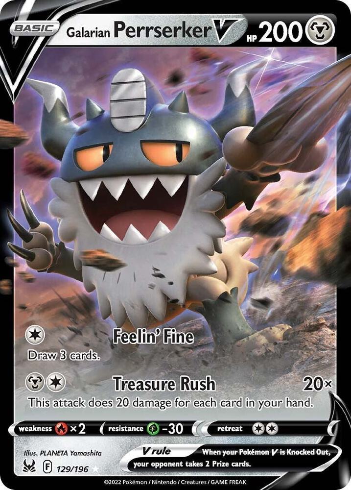 Galarian Perrserker V 129/196 Holofoil — Lost Origin Pokémon card