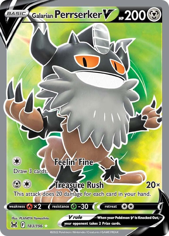 Galarian Perrserker V 183/196 Holofoil — Lost Origin Pokémon card