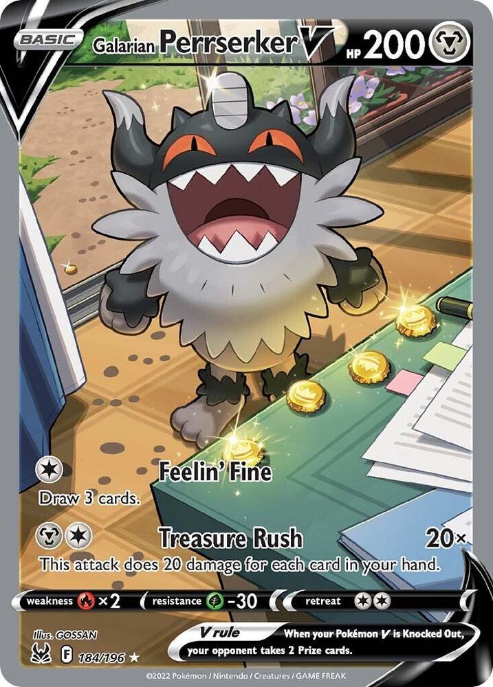 Galarian Perrserker V 184/196 Holofoil — Lost Origin Pokémon card