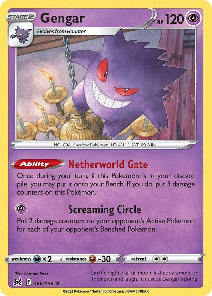 Gengar 066/196 Reverse Holofoil — Lost Origin Pokémon card