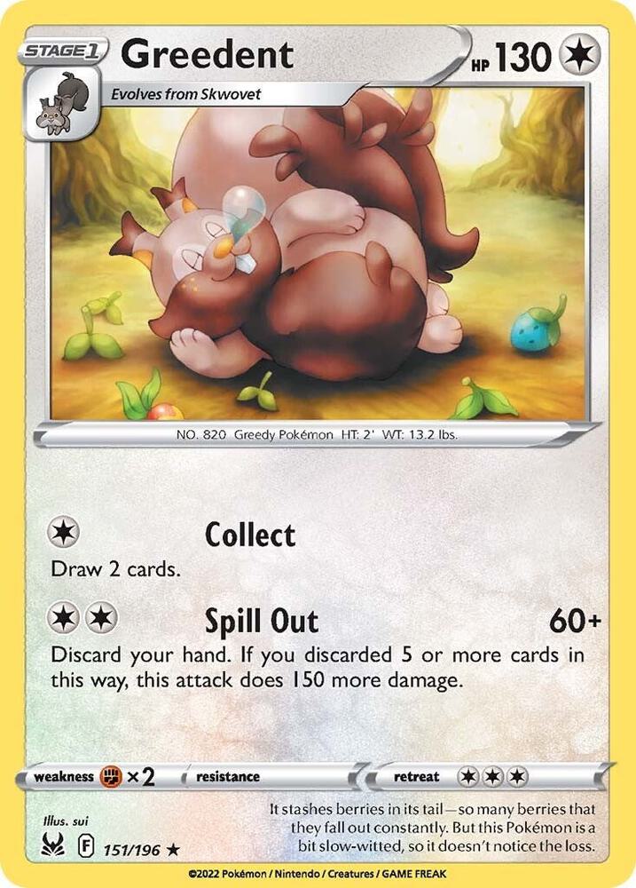 Greedent 151/196 Reverse Holofoil — Lost Origin Pokémon card