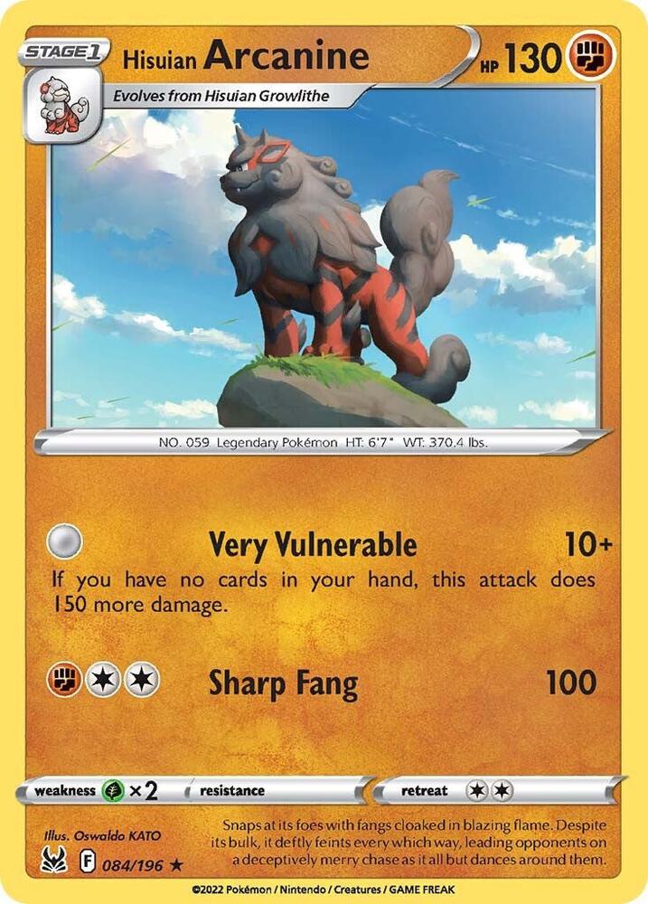 Hisuian Arcanine 084/196 Reverse Holofoil — Lost Origin Pokémon card
